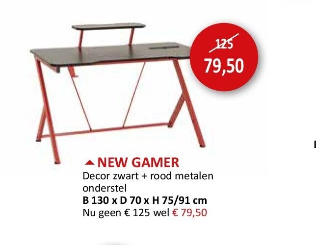 NEW GAMER Decor zwart + rood metalen onderstel