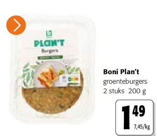 Boni Plan’t groenteburgers 2 stuks 200 g