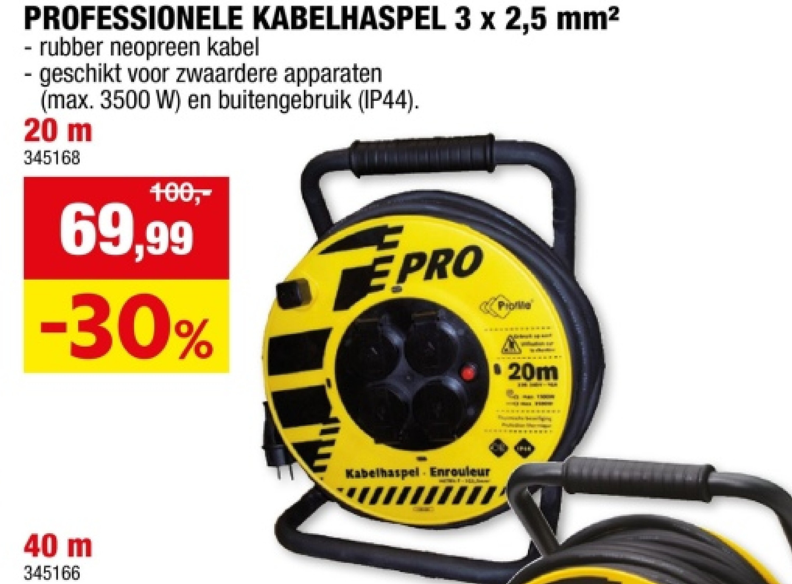 PROFESSIONELE KABELHASPEL 3 x 2,5 mm²