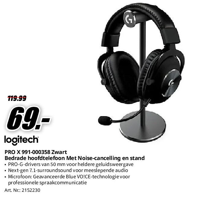 PRO X 991-000358 Zwart Bedrade hoofdtelefoon Met Noise-cancelling en stand