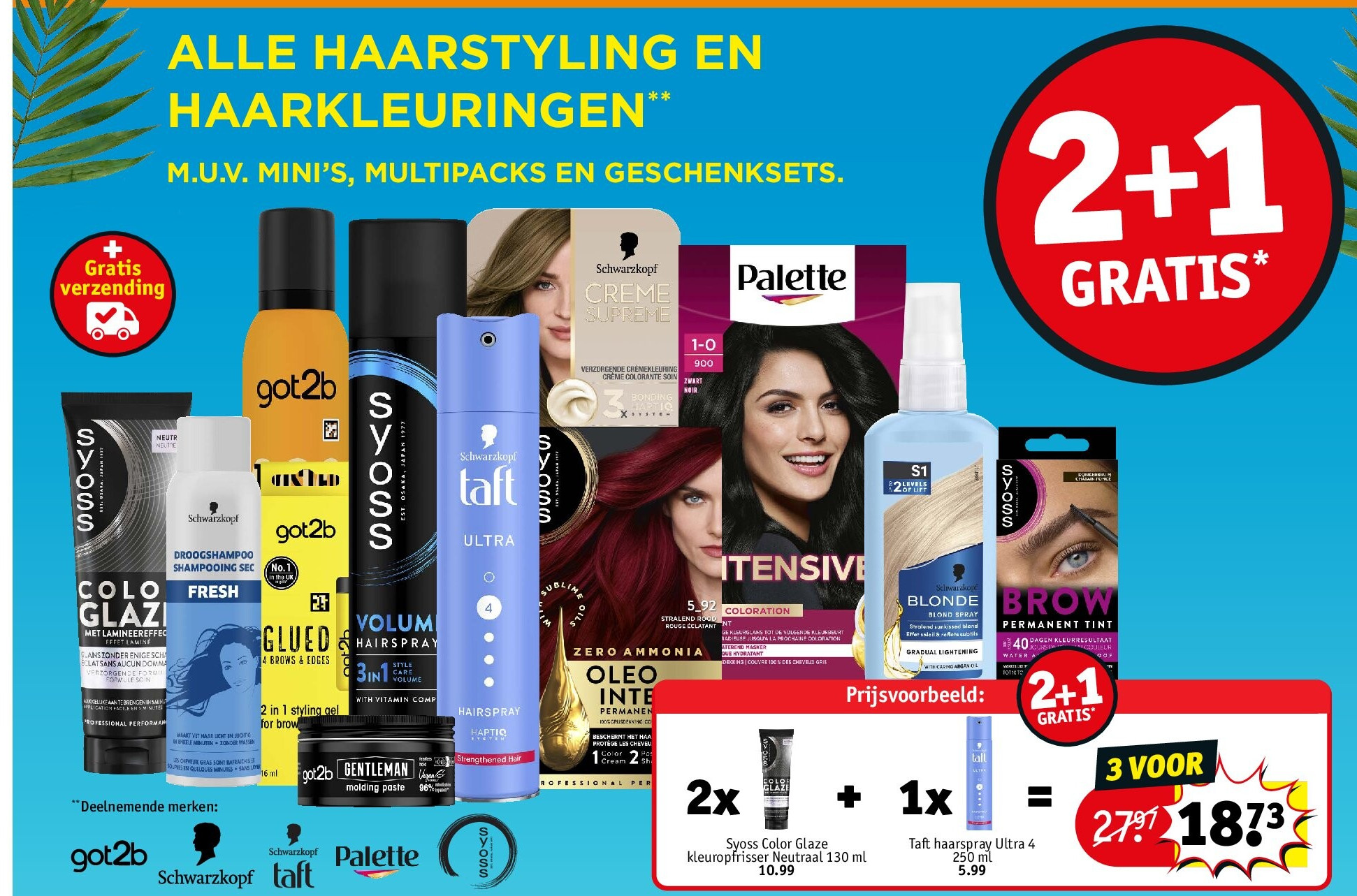 2x Syoss Color Glaze kleuropfrisser Neutraal 130 ml + 1x Taft haarspray Ultra 4 250 ml