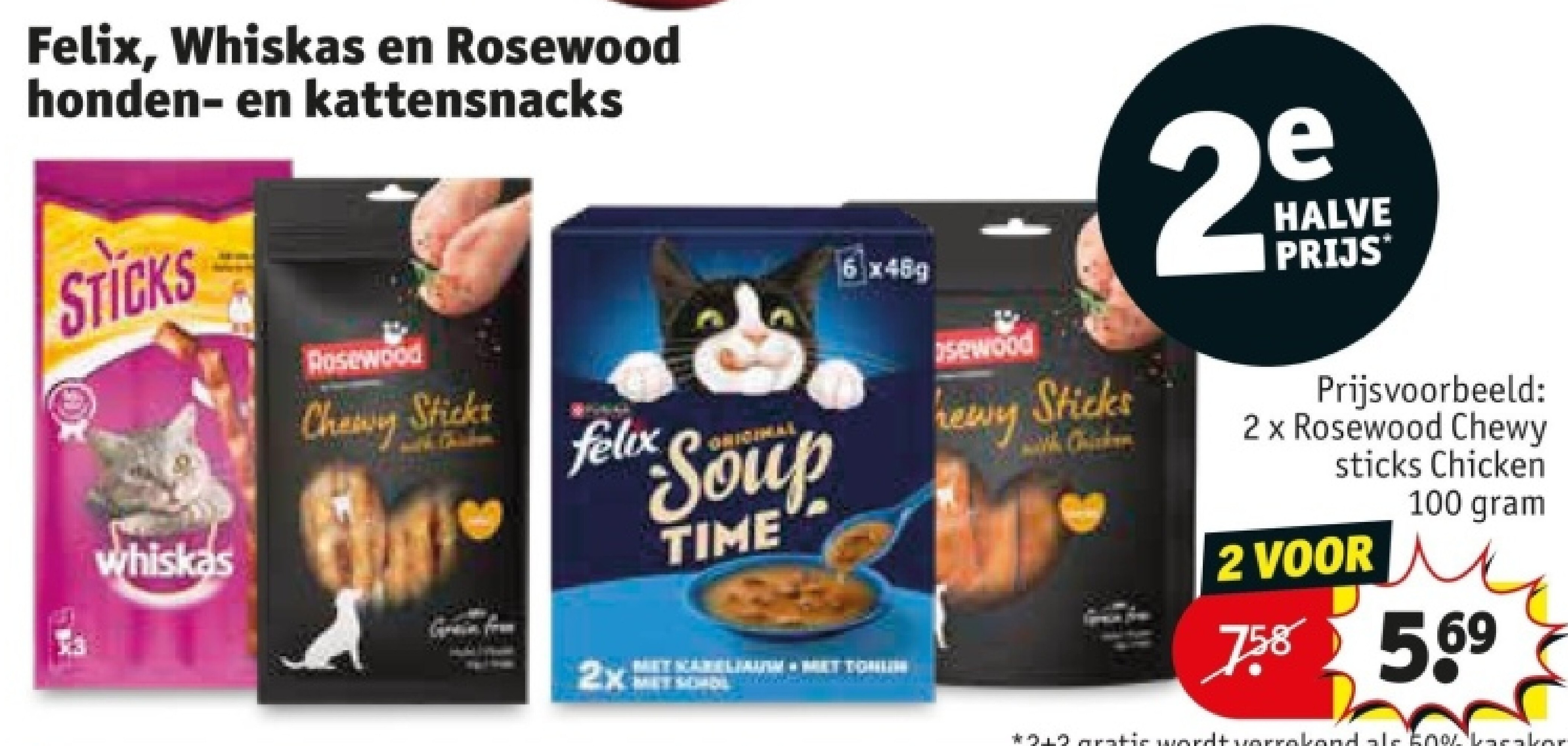 Felix, Whiskas en Rosewood honden- en kattensnacks