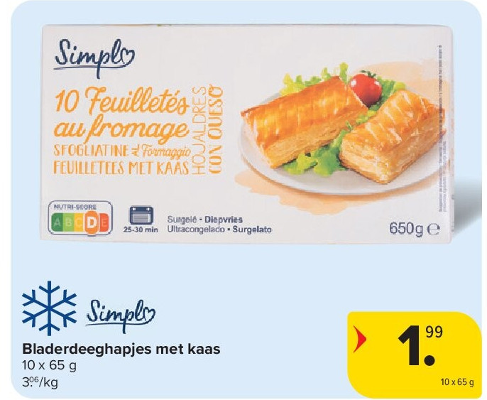Bladerdeeghapjes met kaas