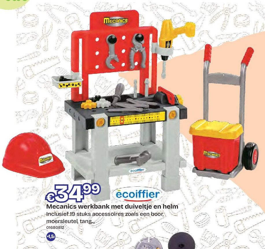 Mecanics werkbank met duiveltje en helm