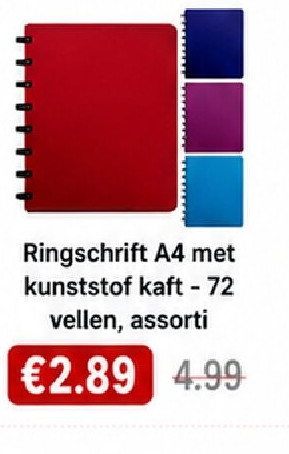 Ringschrift A4 met kunststof kaft - 72 vellen, assorti