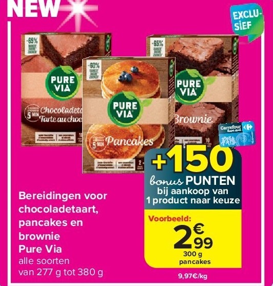 Bereidingen voor chocoladetaart, pancakes en brownie Pure Via