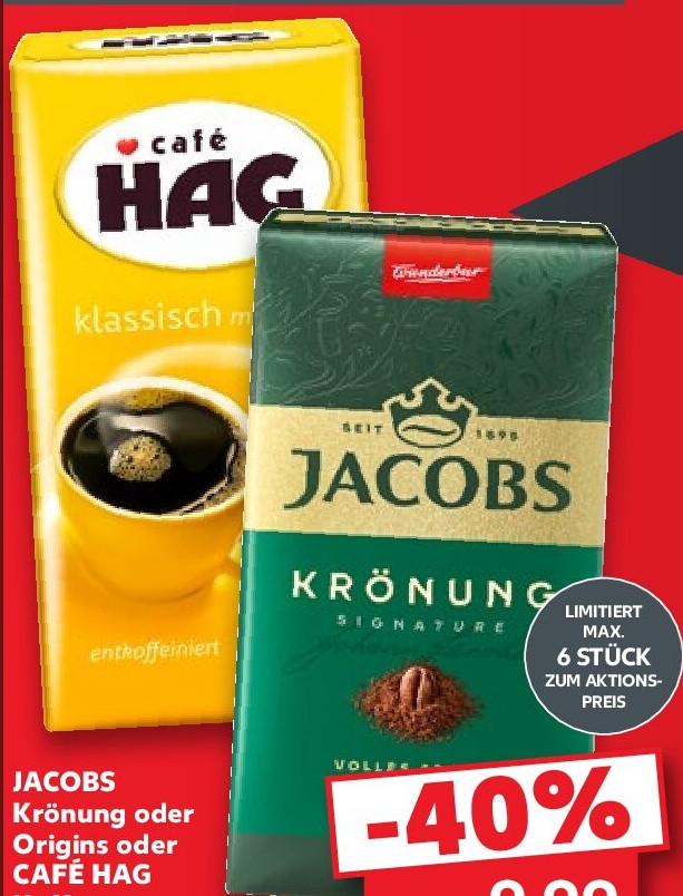 JACOBS Krönung oder Origins oder CAFÉ HAG Kaffee