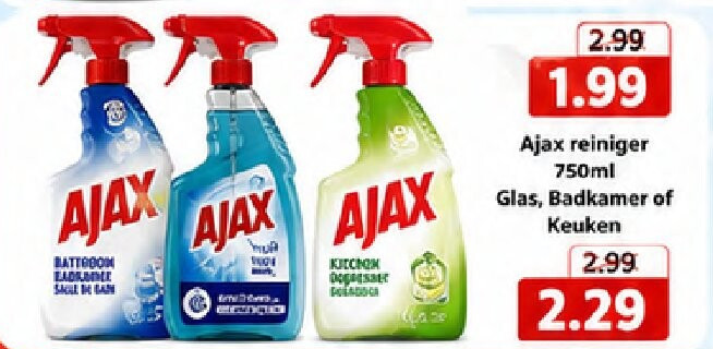 Ajax reiniger 750ml Glas, Badkamer of Keuken