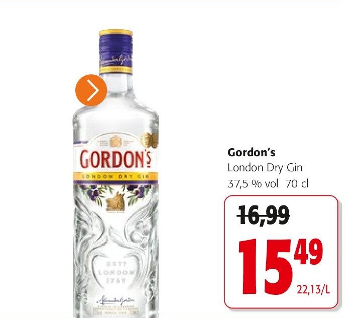 Gordon’s London Dry Gin 37,5 % vol 70 cl