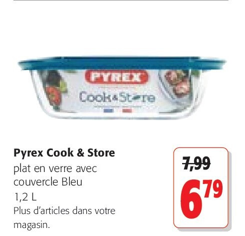 Pyrex Cook & Store plat en verre avec couvercle Bleu 1,2 L
