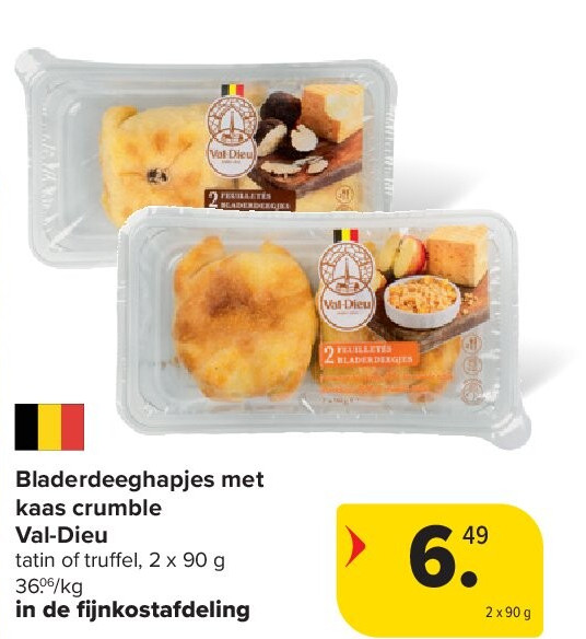 Bladerdeeghapjes met kaas crumble Val-Dieu