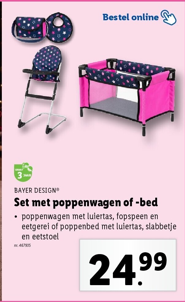 Set met poppenwagen of -bed
