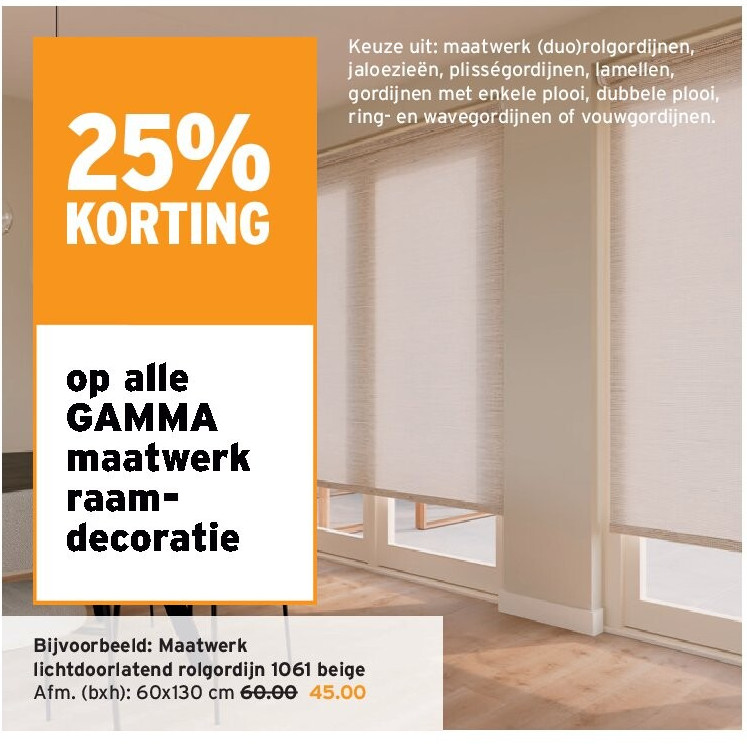 Maatwerk lichtdoorlatend rolgordijn 1061 beige