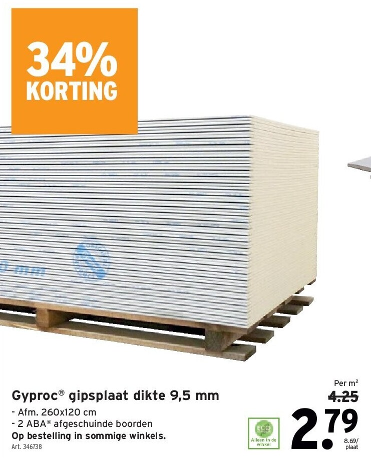 Gyproc® gipsplaat dikte 9,5 mm