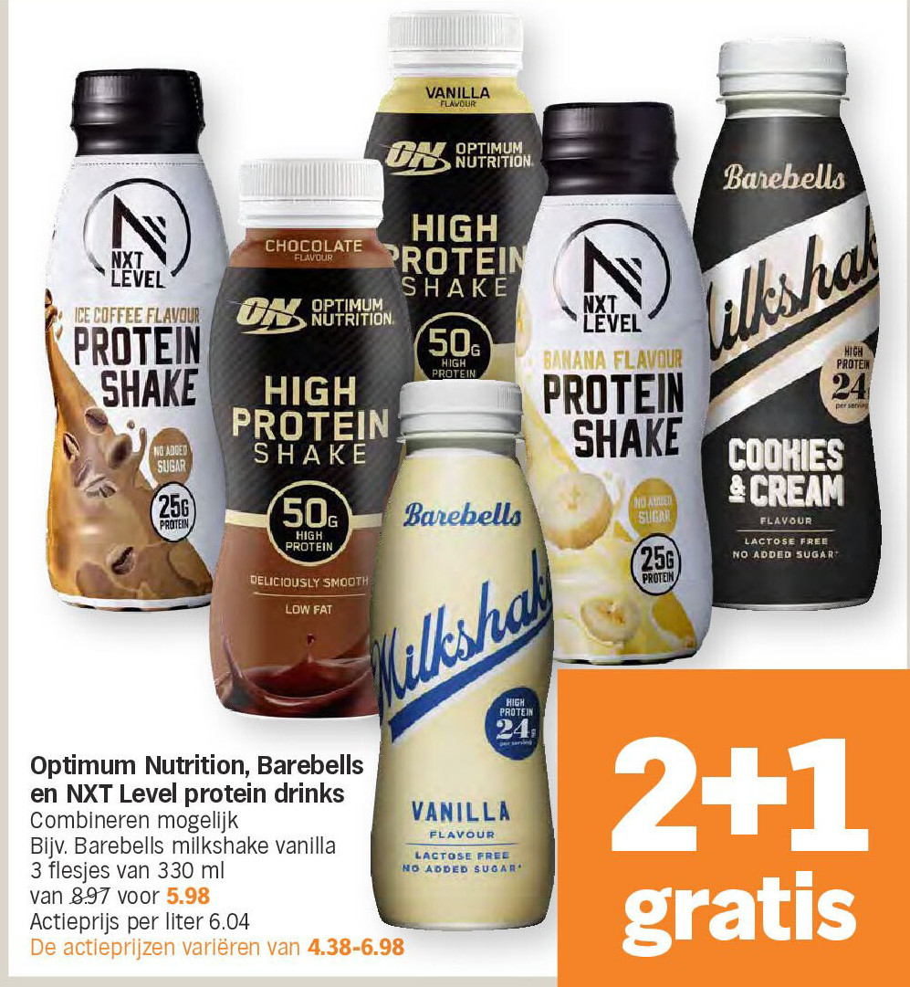 Optimum Nutrition, Barebells en NXT Level protein drinks