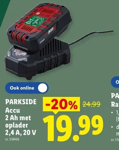 Accu 2 Ah met oplader 2,4 A, 20 V