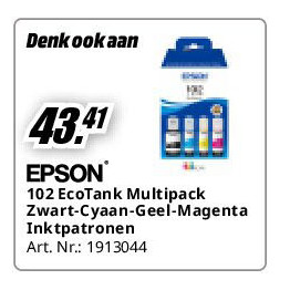 Epson 102 EcoTank Multipack Zwart-Cyaan-Geel-Magenta Inktpatronen