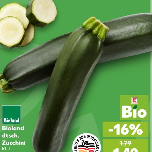 Bioland dtsch. Zucchini Kl. I, je 500-g-Packung
