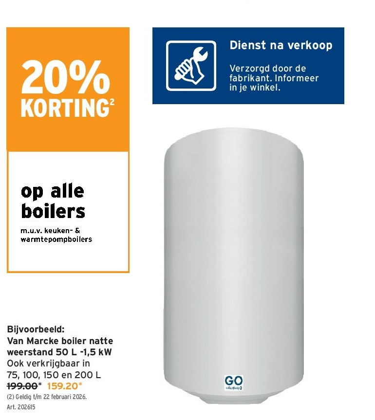 Van Marcke boiler natte weerstand 50 L -1,5 kW