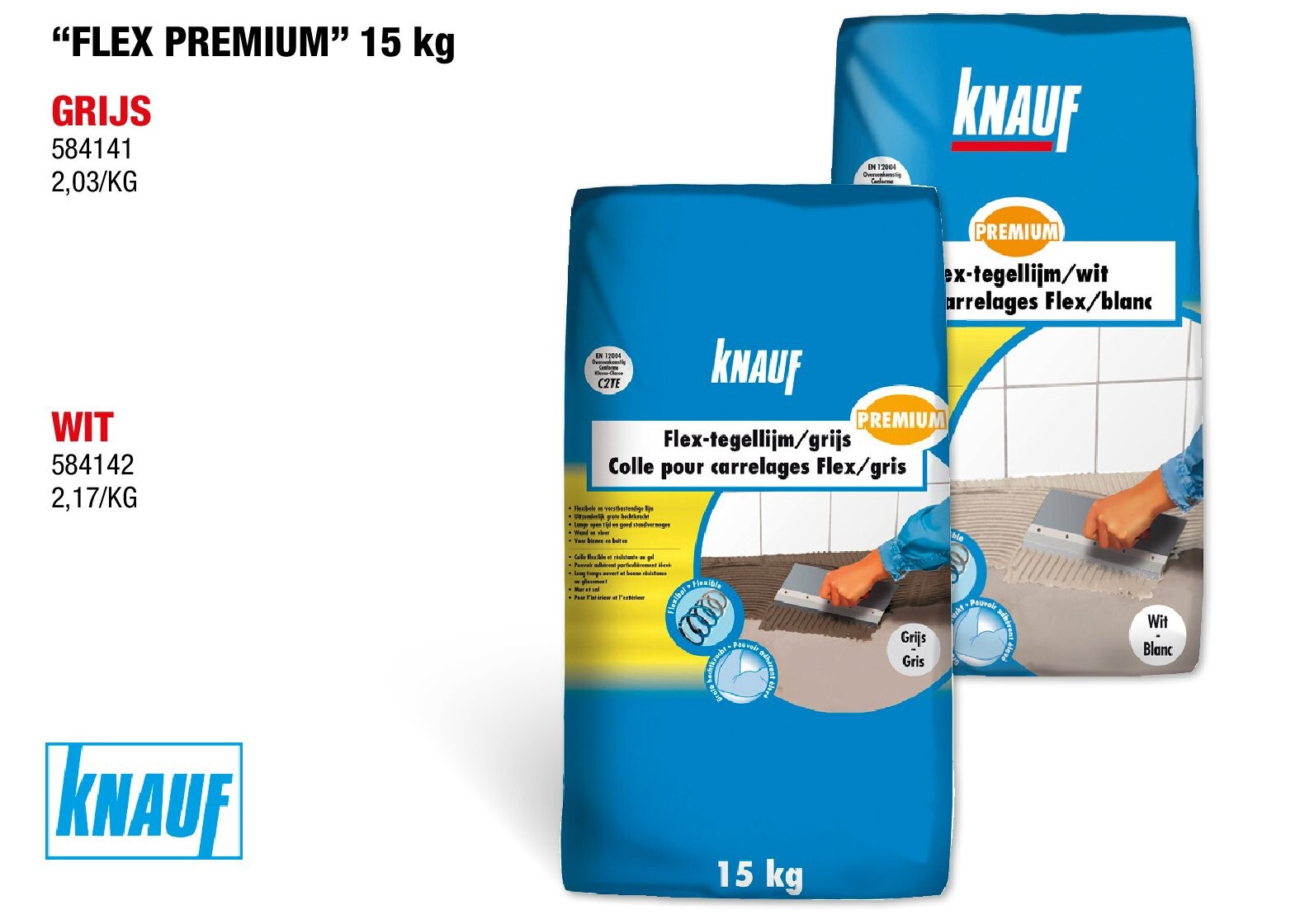 Knauf Premium Flex-tegellijm 15kg grijs