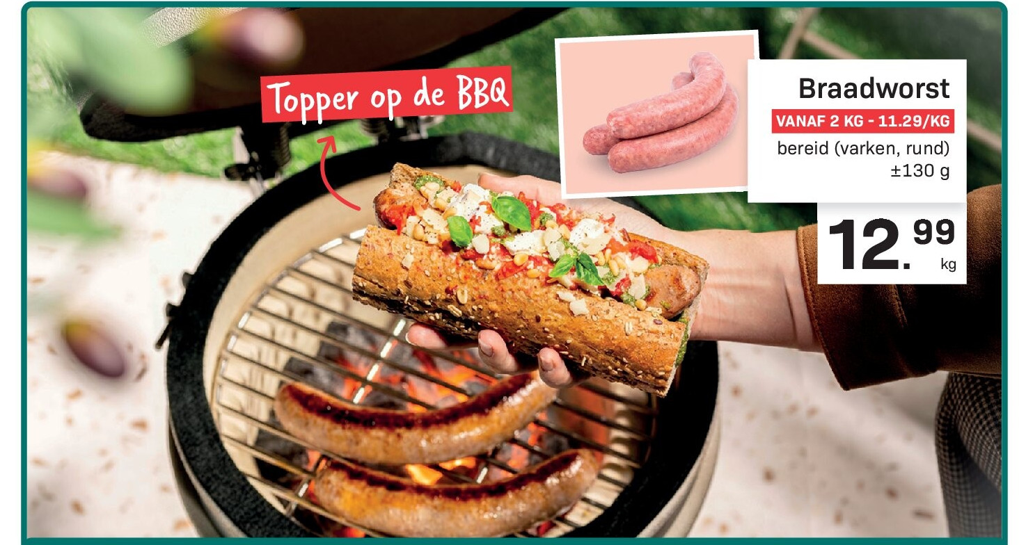 Braadworst VANAF 2 KG - 11.29/KG bereid (varken, rund) ±130 g