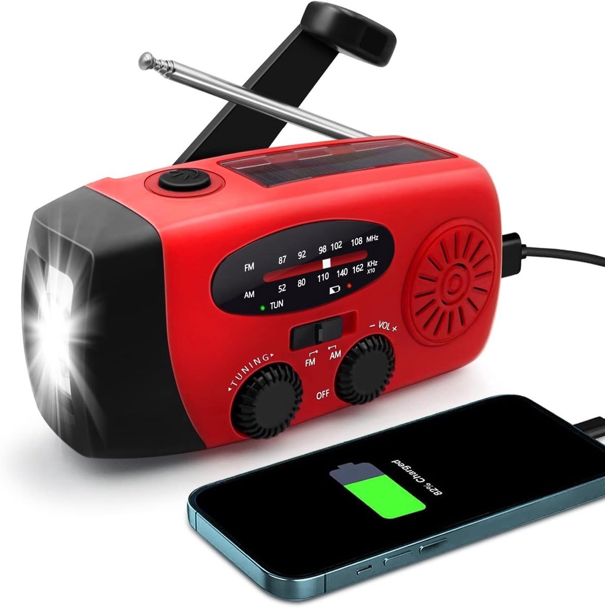 Soundlogic Noodradio Zonne-energie en Powerbank - Rood