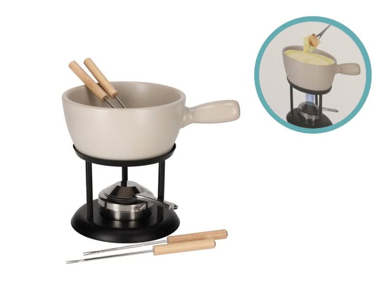 JENS Living Fondue Set - 22 x 16 x 20 cm - Beige