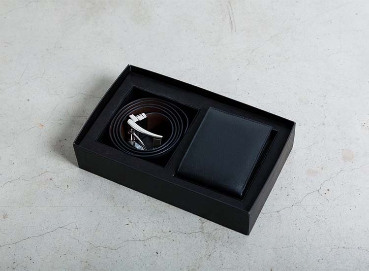 Geschenkset - Portemonnee (Zwart) met Omkeerbare Leren Riem (Zwart/Bruin)