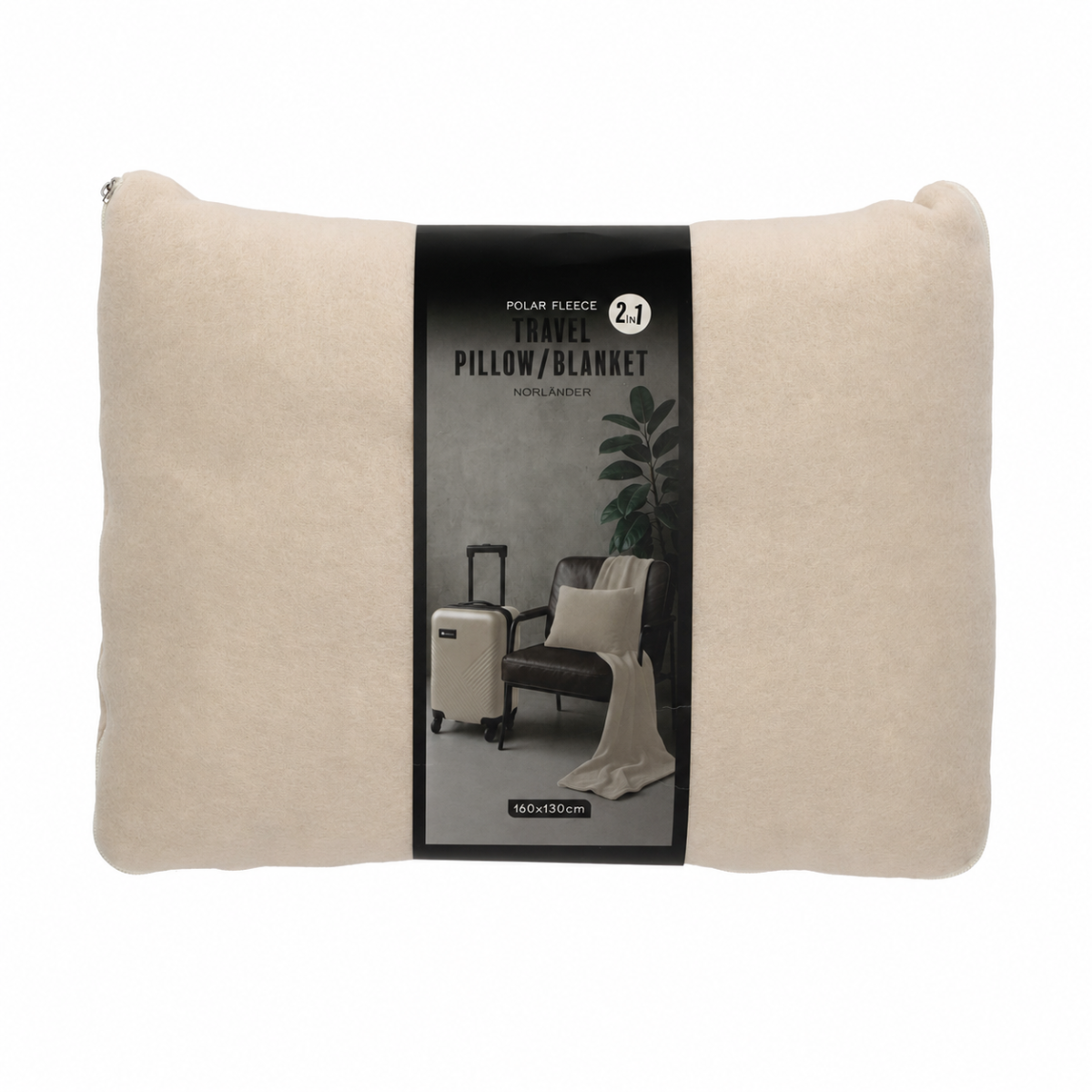 Norlander 2-in-1 Reis Kussen en Deken - Beige - 160 x 160 x 130 cm