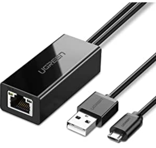 UGREEN USB Ethernet Adapter Micro USB naar RJ45 LAN Netwerkadapter voor Chromecast en TV Stick met USB 2.0 kabel voor Voeding.