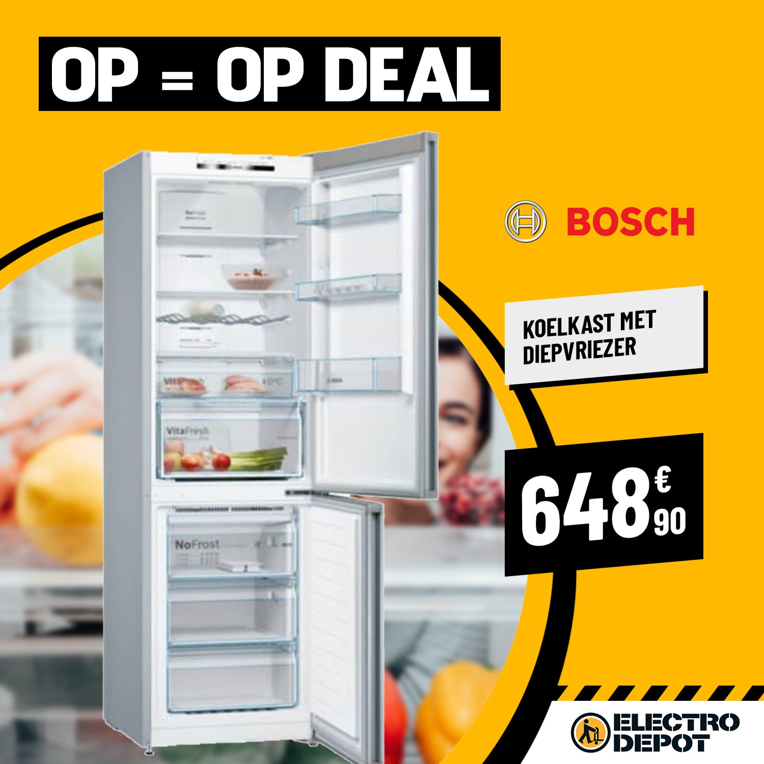 Bosch 2-deurs koelkast met diepvriezer