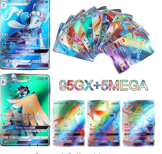 Pokemon Cards Pack, Sinwind Pokemon Flash Cards Original 100st GX MEGA pokémon kaarten, Pokemon Trading Cards Game (95GX + 5MEGA)