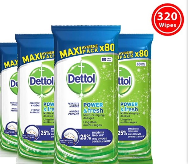 Dettol Power en Fresh MultiReinigingsdoekjes Original 4 x 80 Doekjes Grootverpakking Merk: Dettol