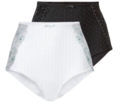 Set van 2 figuurcorrigerende slips met sierstrikje (S (36/38), zwart/wit)