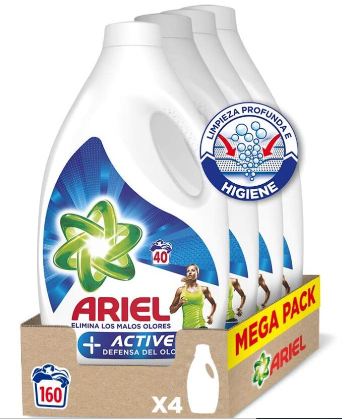 Ariel Active Odor Defense Vloeibaar wasmiddel voor de wasmachine, 160 wasbeurten (pak 4 x 40),