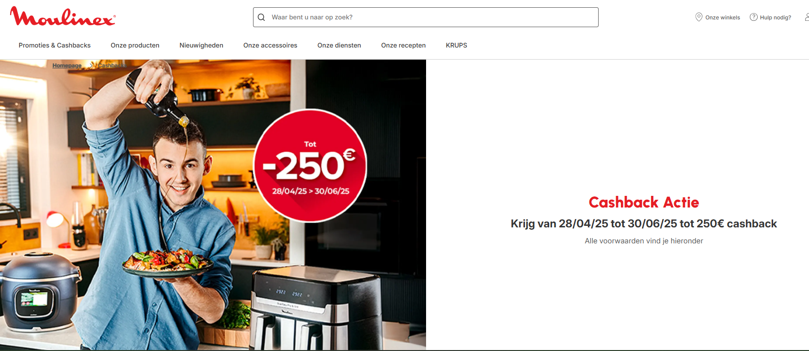 Tot €250 cashback bij Moulinex