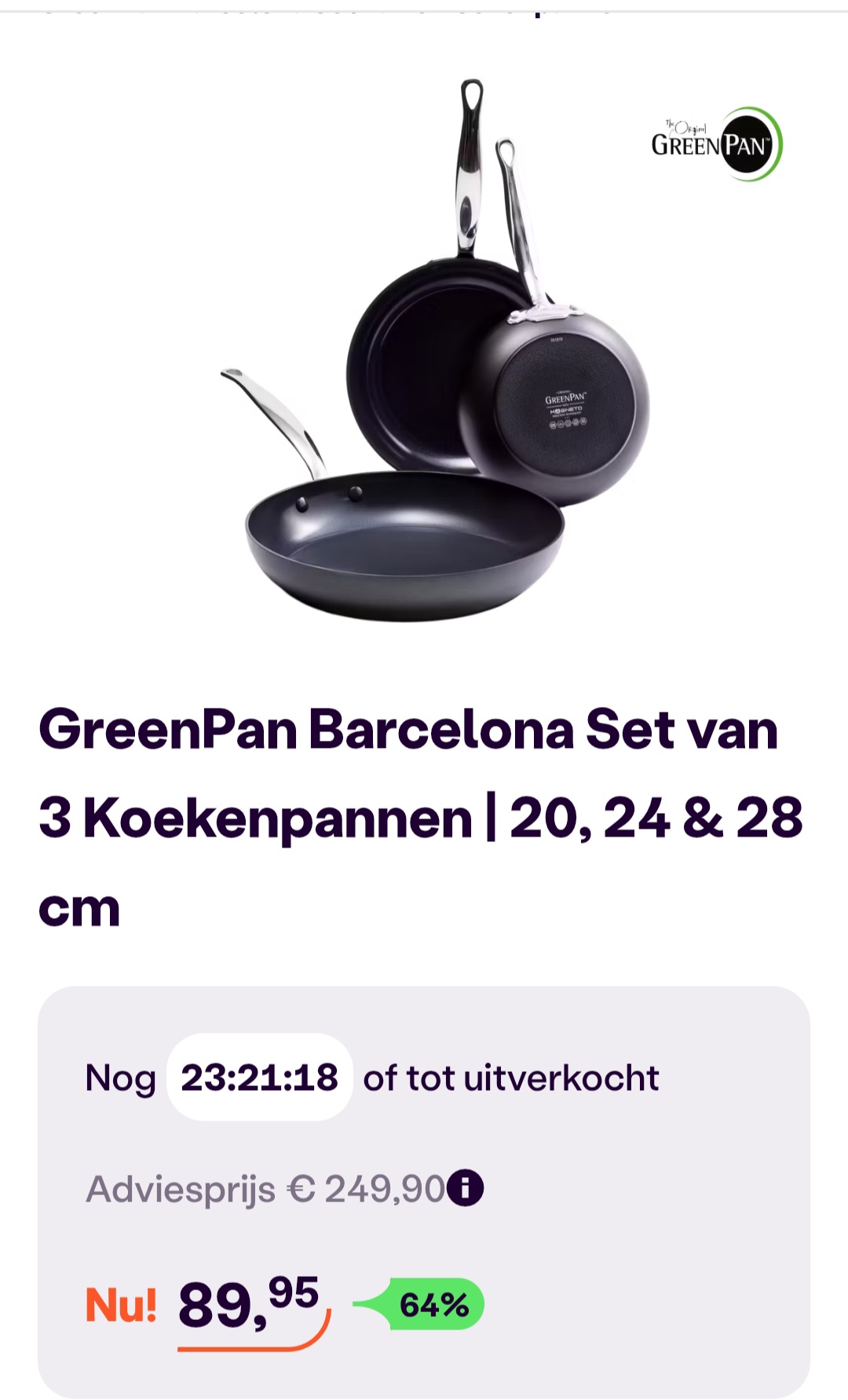 GreenPan Barcelona set van 3 koekenpannen -64% bij ibood.com