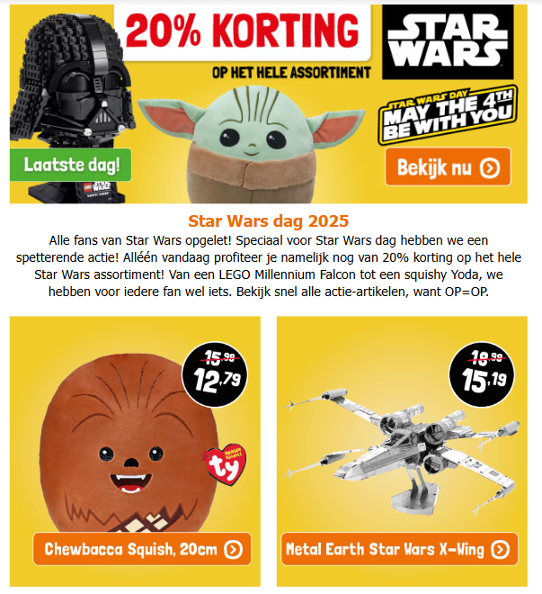 -20% op Star Wars bij Lobbes, enkel vandaag ☺️