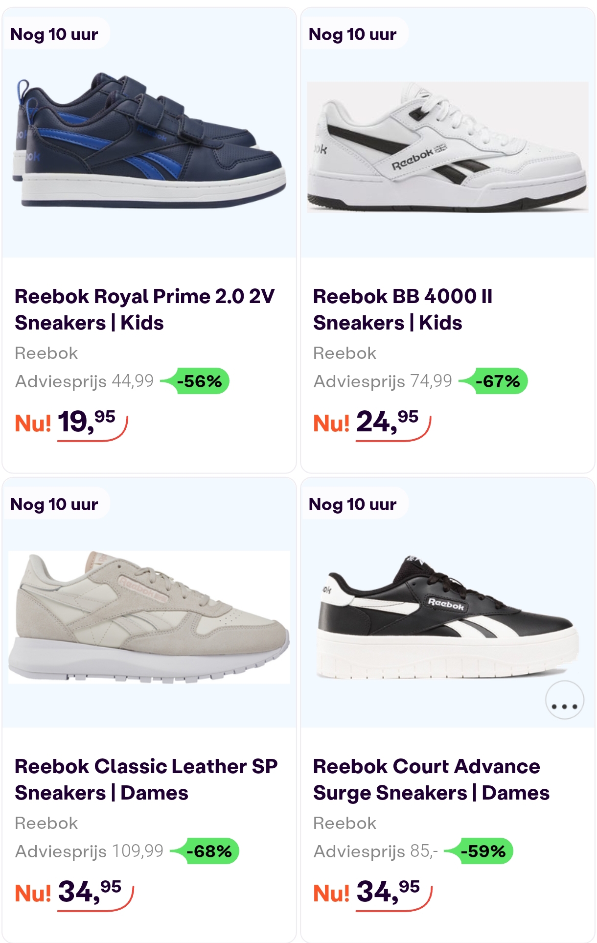 Reebok sneakers vanaf 19,95€ op iBood.