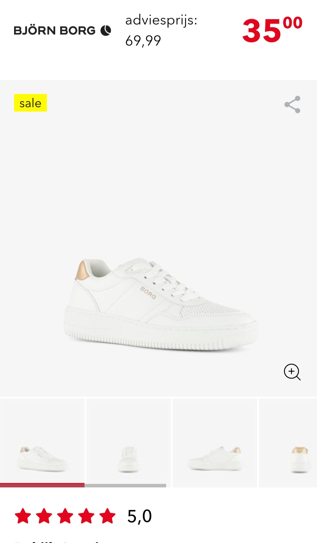 Björn Borg dames sneakers wit rose -50% bij scapino.nl enkel maat 36, 37 en 38