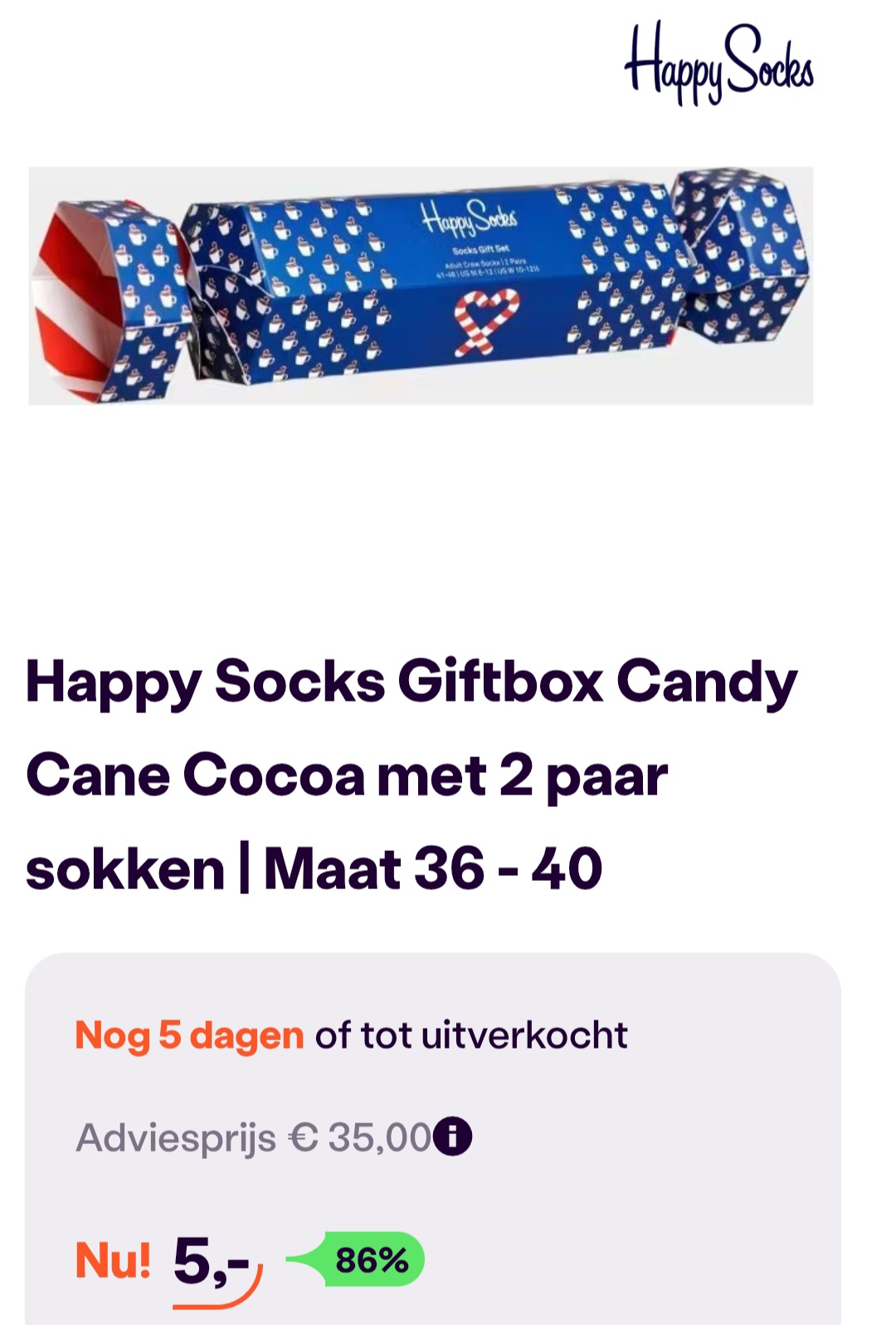 Happy Socks giftbox candy cane cocoa met 2 paar sokken maat 36 - 40 -86% bij ibood.com