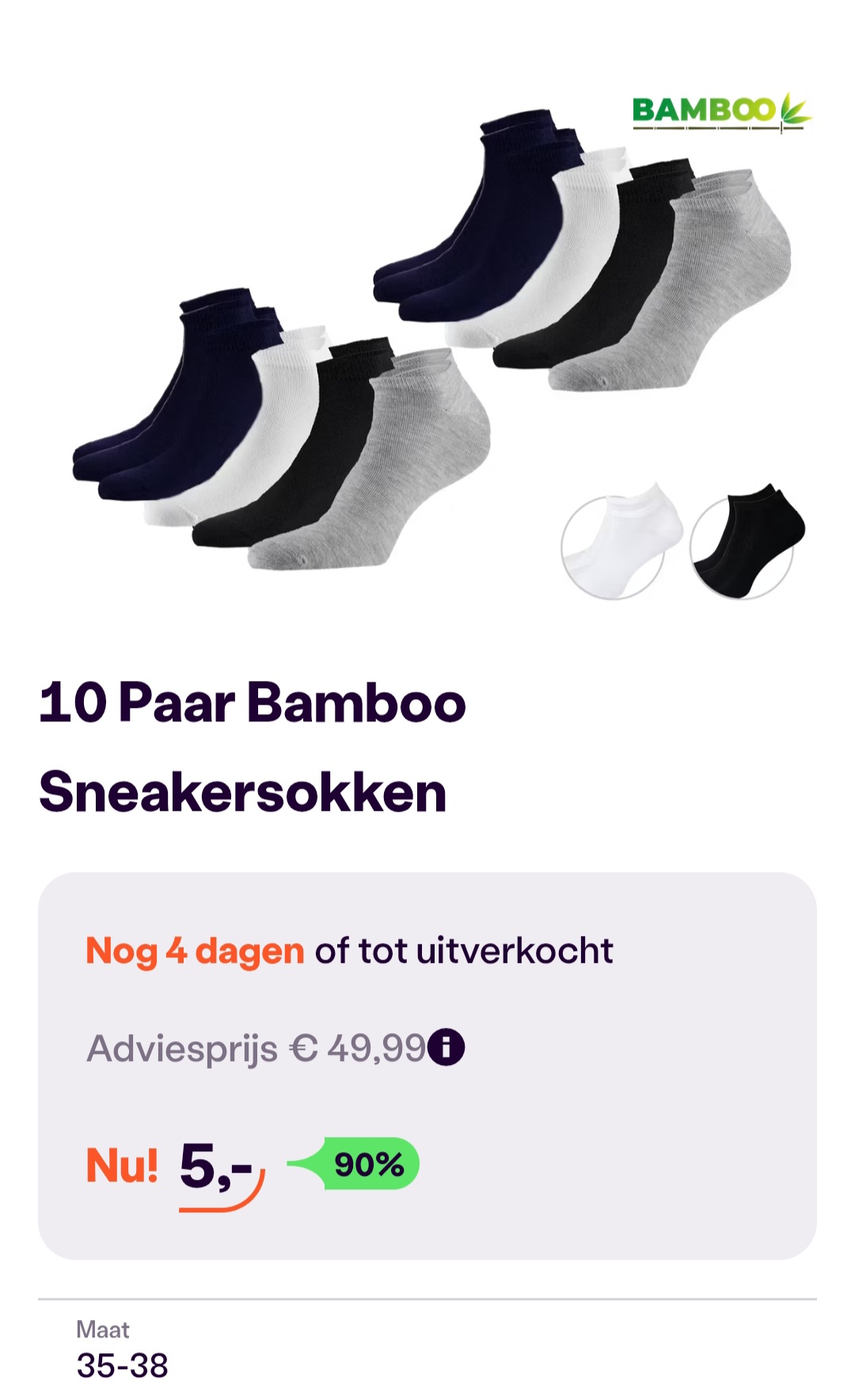 10 paar bamboo sneakersokken maat 35-38 -90% op ibood.com