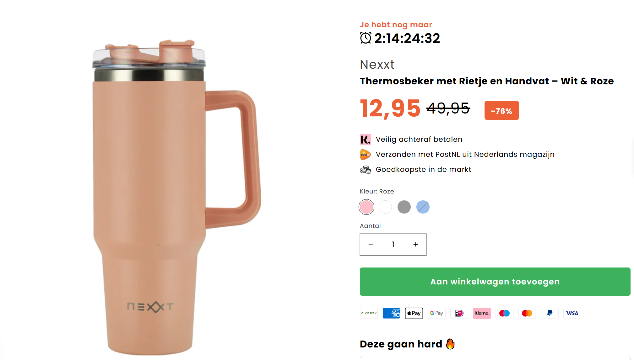 Thermosbeker met rietje voor 12,95 euro