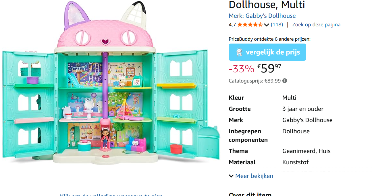 Gabby's Dollhouse met 33% korting op Amazon BE