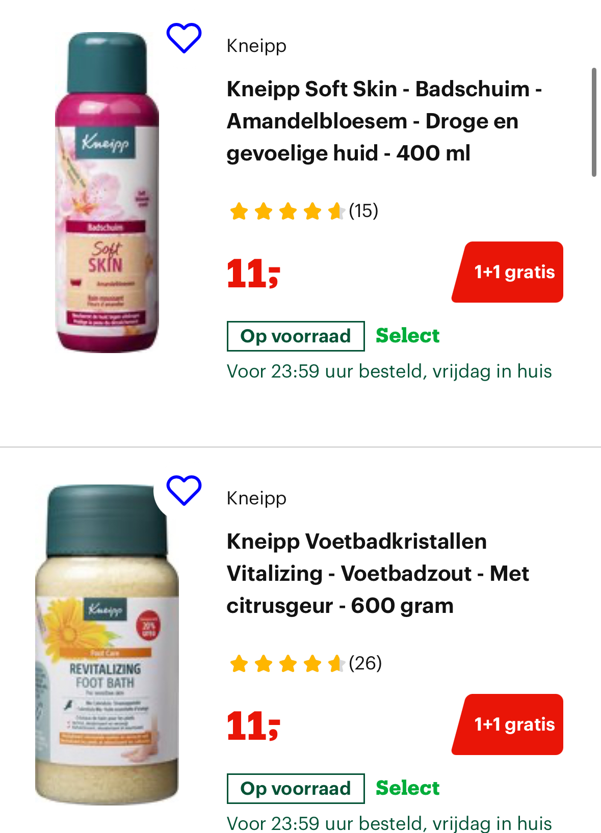 1+1 op kneipp artikelen