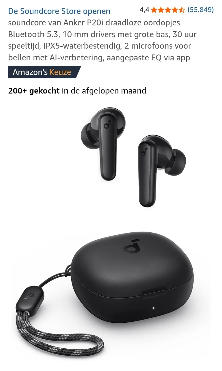 Draadloze Soundcore P20i-oordopjes -58% op amazon.nl