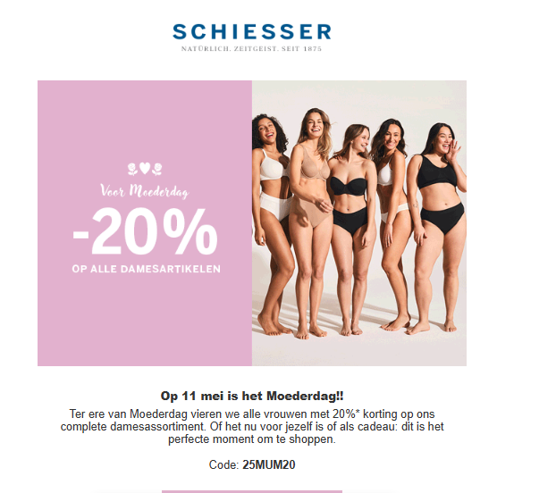 Schiesser: 20% korting op het volledige damesassortiment