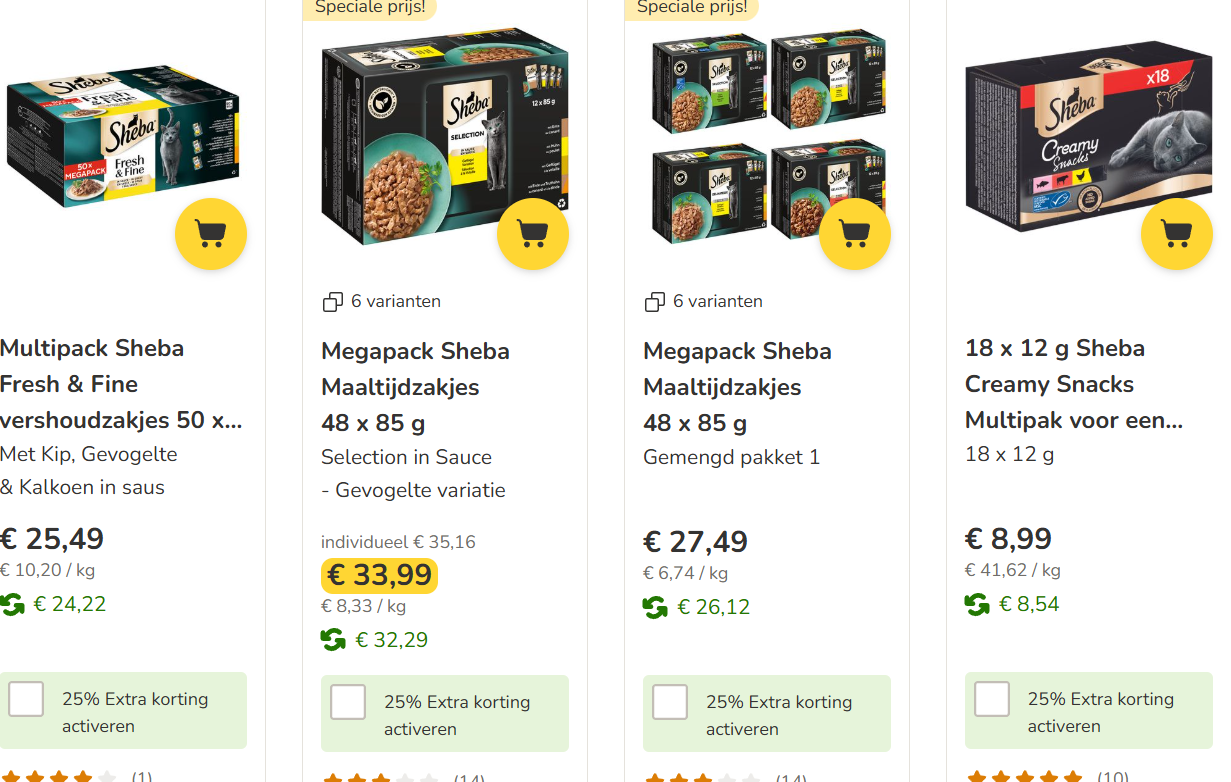 20% korting op alle SHEBA artikelen