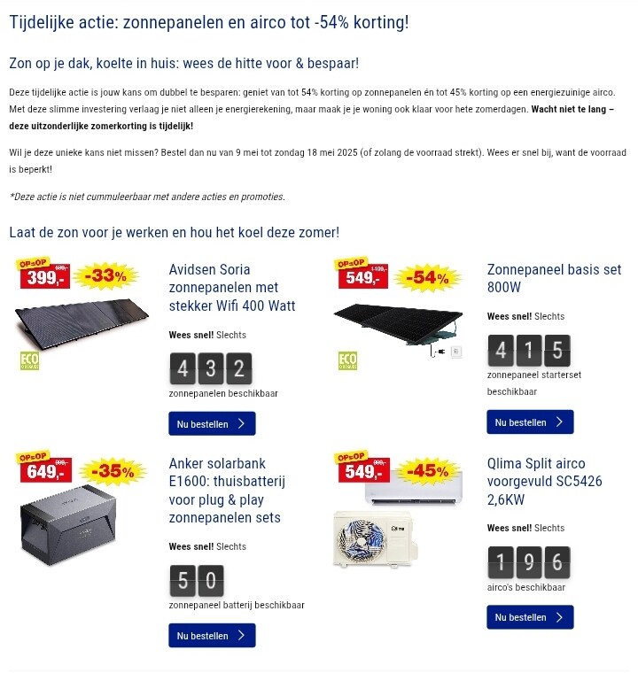 Zonnepanelen, thuisbatterij en airco bij Hubo