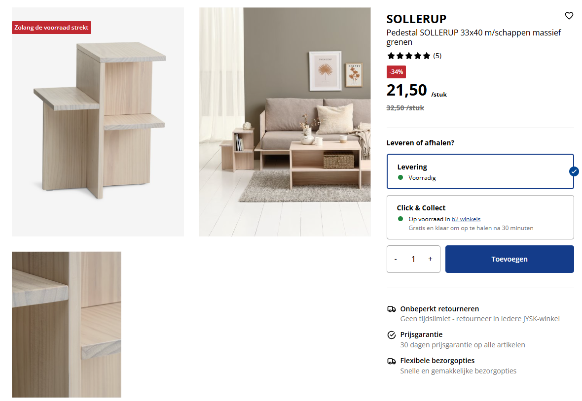 Pedestal SOLLERUP 33x40 voor €21,50 ipv €32,50 bij Jysk